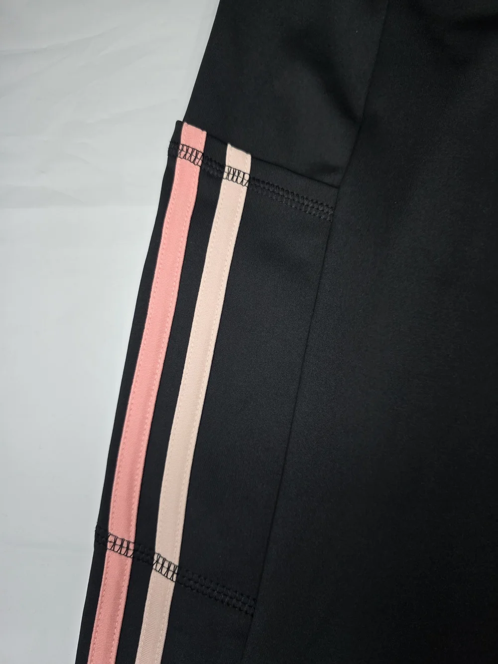 Adidas Big Girls Black High-Waist Leggings with‎ Pink Stripes